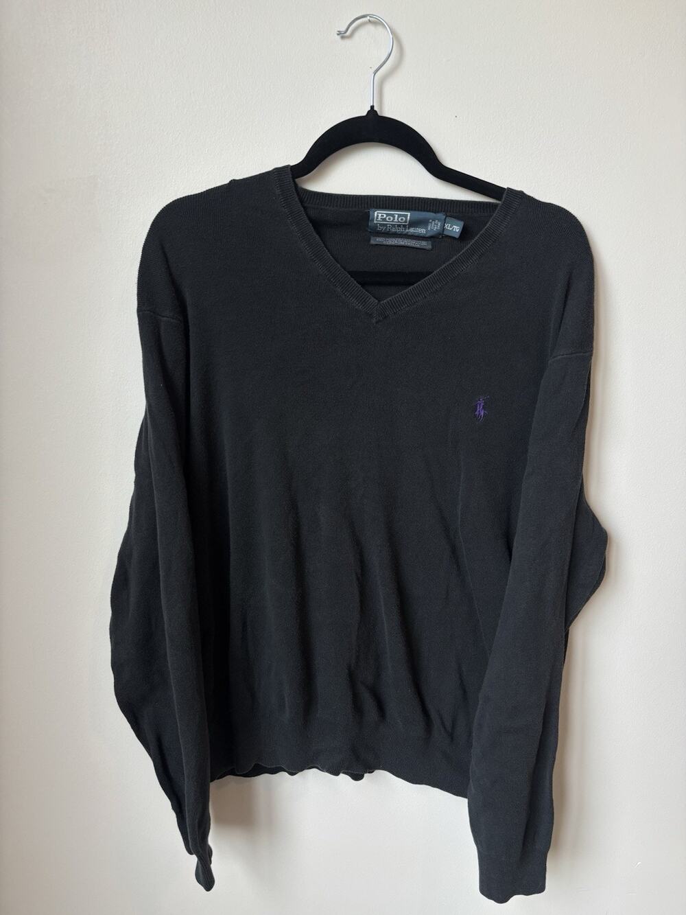 Polo Ralph Lauren V Neck Black Sweater Men Size Extra Large